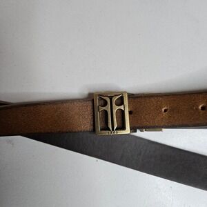 Frye Mens Reversible Leather Belt Brown Dark Brass Logo Buckle DC859C L